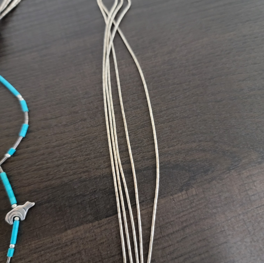 Vintage Navajo Zuni Heishi Turquoise Liquid Sterling Silver Necklace - Picture 2 of 10